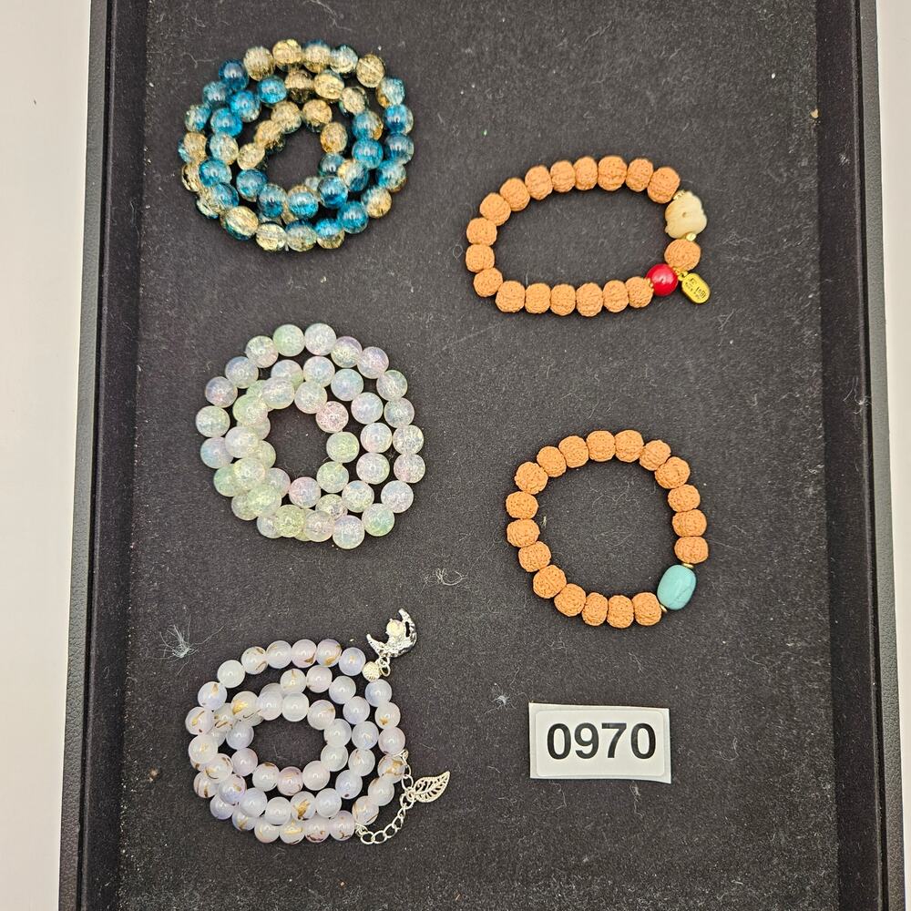 BOHO MALA STYLE BEADED BRACELET LOT RUDRAKSHA STRETCH GLASS BEAD STACK YOGA